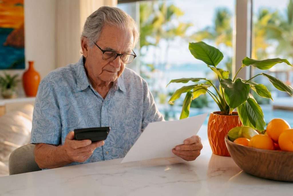 Senior hands reviewing property tax documents